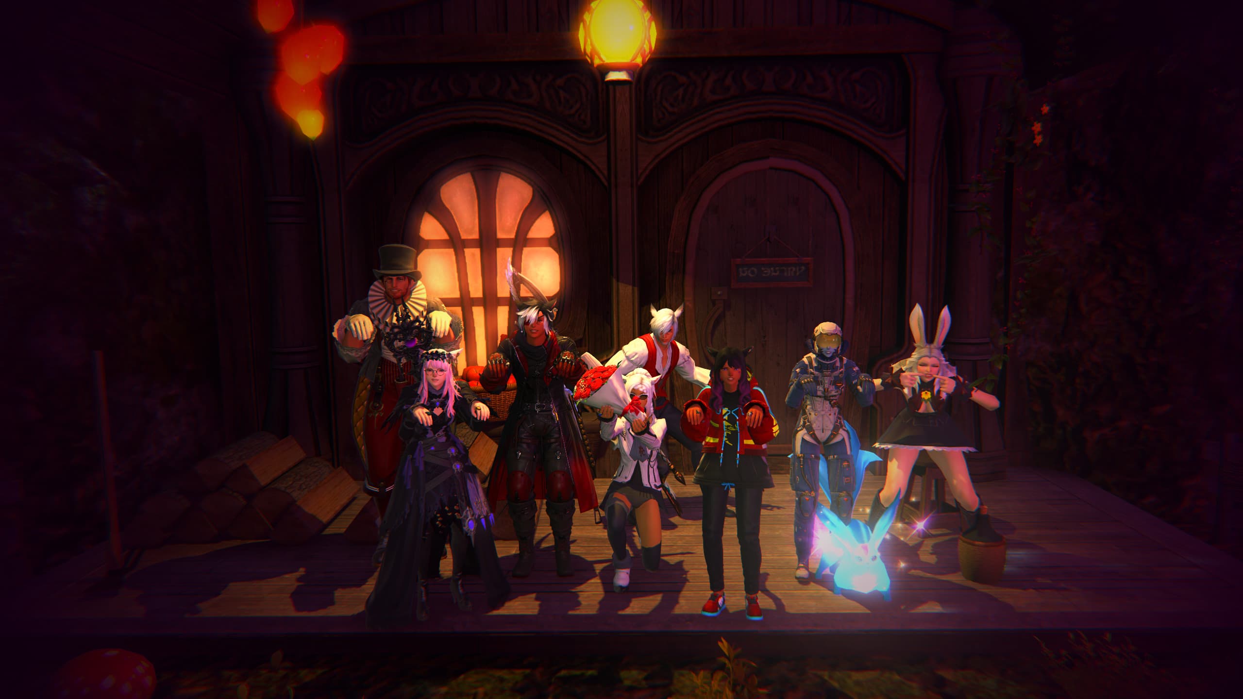 MMO Church gathered by lantern light in Final Fantasy XIV