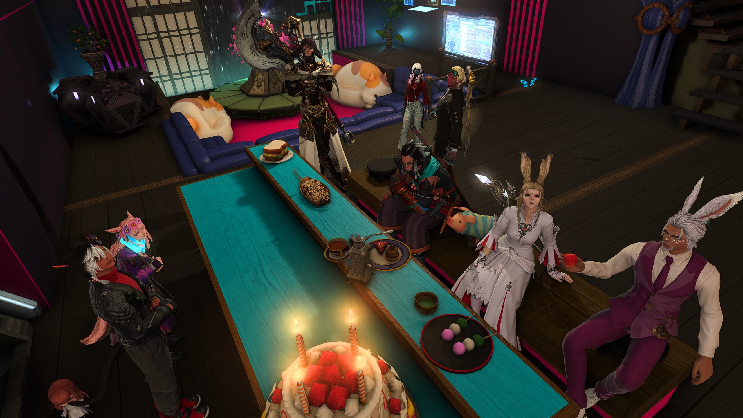 MMO Church celebrating around the table in Final Fantasy XIV