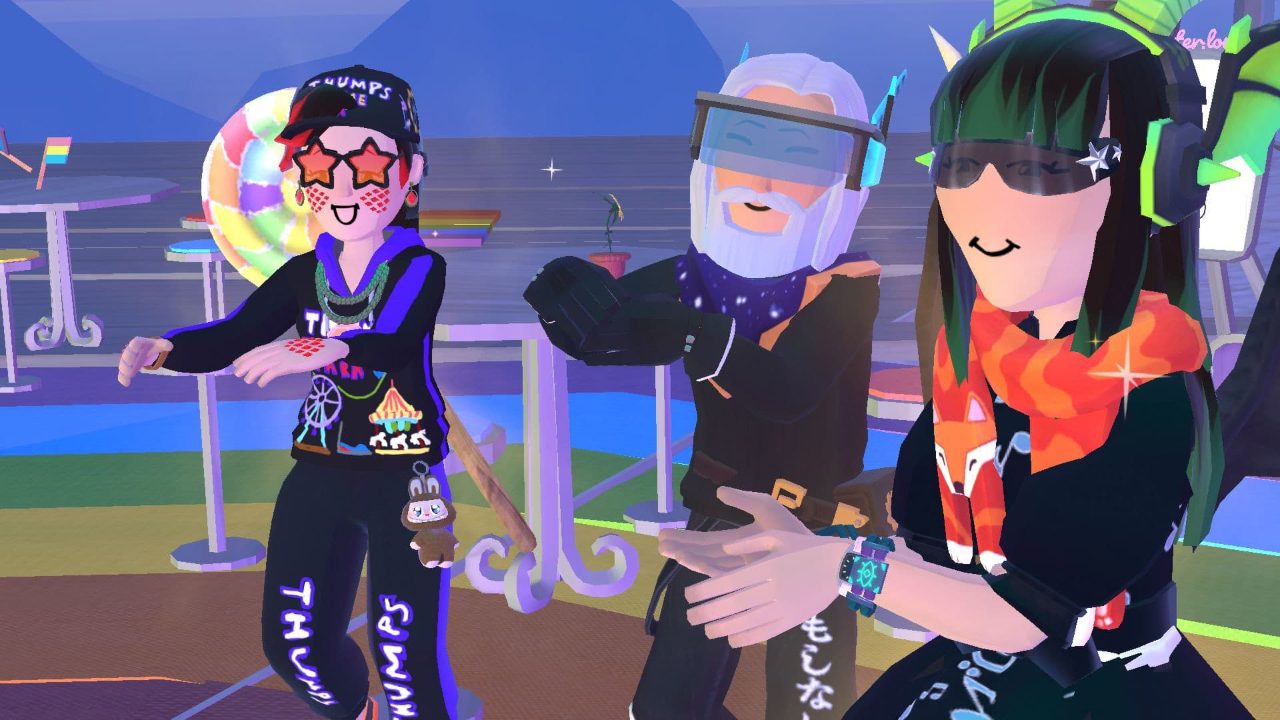 Friends dancing together in Rec Room